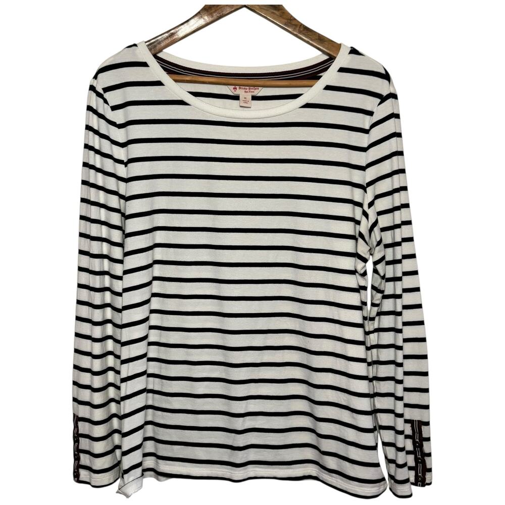 Brooks Brothers Women;s XL Navy Blue and White Stripes Button Detail Cuff Shirt